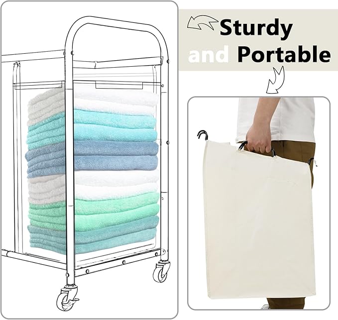 Windyun 3 Pcs Hypotenuse Laundry Sorter Replacement Bags Hamper Cart Removable Replacement Bags Laundry Storage Organizer Bag Hamper Liner, No Hooks 14.76 x 8.66 x 23.23/19.29 Inch(Beige)