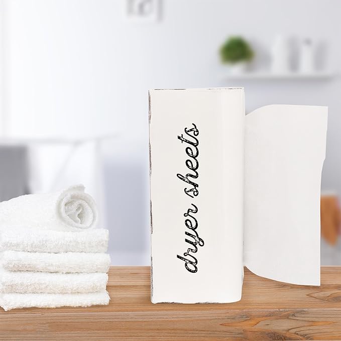 AuldHome Design Dryer Sheet Dispenser (White); Rustic Distressed Style Fabric Softener Sheet Holder for Laundry Room