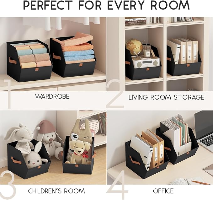 Fabric Closet Storage Cubes - 8 Pack Square Storage Bins with Dual Handles for Clothes, Towels, Toys, Cube Storage Organizers for Bedroom, Nursery, Shelves, Closet, Small Spaces, Black