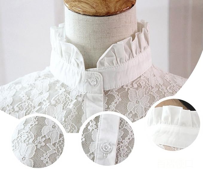 YAKEF Lady Half-Shirt Blouse Detachable Lace Chiffon Fake Collars Dicky Collar Faux Collar