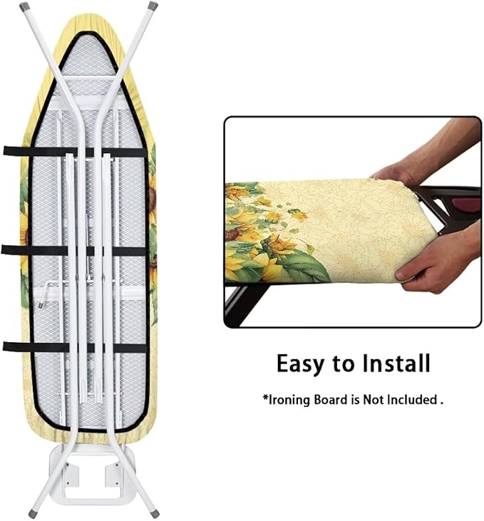 Yellow Sunflower Ironing Board Cover Art Floral Iron Pad Covers Padding with Elastic Edge Scorch Resistant Protective Replacement Sleeves for Ironing Board