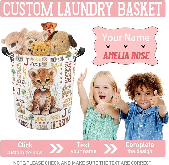 Tiger Laundry Basket,Custom Laundry Hamper with Name,Personalized Tiger Gifts for Boys Girls,Customize Collapsible Laundry Basket for Bedroom Bathroom,M-19.5"X 15.7"