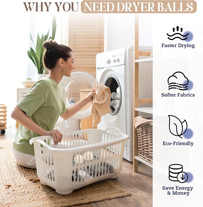 Wool Dryer Balls, New Zealand Dryer Balls Laundry Reusable Reduce Static Cling, Dryer Ball to Reduce Wrinkles & Shorten Drying Time, Drying Balls Fabric Softener Ball for Laundry（Pack of 6 XL)