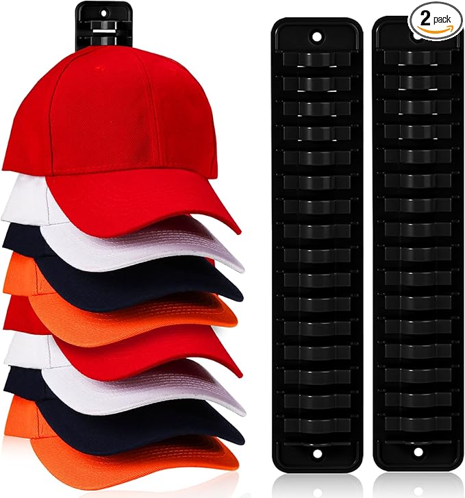 Hat Rack for Wall, 2 Packs Hat Organizer for Baseball Caps Adhesive Hat Hooks Hold Up to 32 hats, Hat Storage Display Hat Hanger Holder for Door Closet, Patent Pending