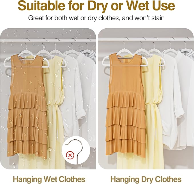 Plastic Hangers 50 Pack, 16.5 in Heavy Duty Clothes Hangers with 360° Swivel Hook, Non-Slip Bar & 0.2" Ultra-Slim Space-Saving Closet Organizers for Coats, Pants, Suits, Shirts, White