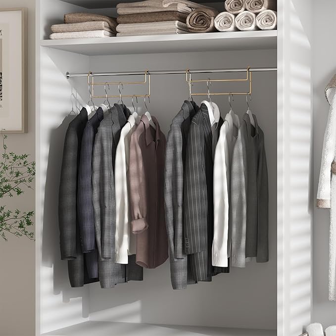 Space Saving Hangers for Clothes: 3 Pack 12 inch Magic Hanger Closet Organizer Metal Heavy Duty Hangers for Shirt Coat Pants Skirt Sorting Storage - Gold