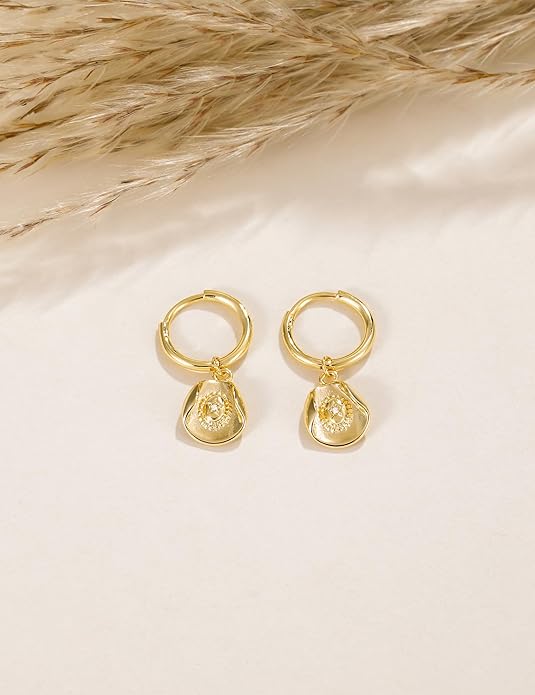 Mameloly Cowgirl Earrings for Women CZ 14K Gold Plated Western Cowboy Hat Dangle Hoop Earrings Cute Jewelry Hypoallergenic