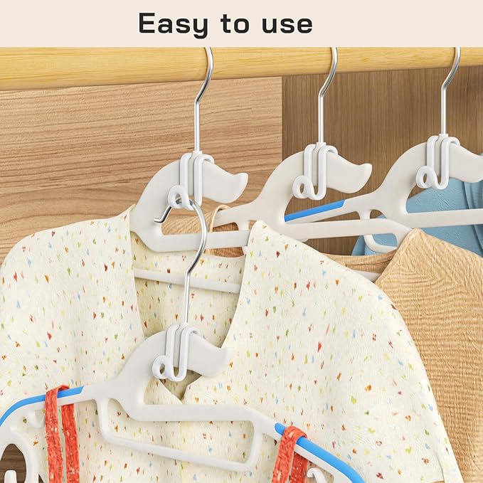 Tinfol Clothes Hanger Connector Hooks, 100pc Space Saving Cascading Hooks for Closet Organizers, Heavy Duty Clothes Hanger Extender Clips for Hangers (White)