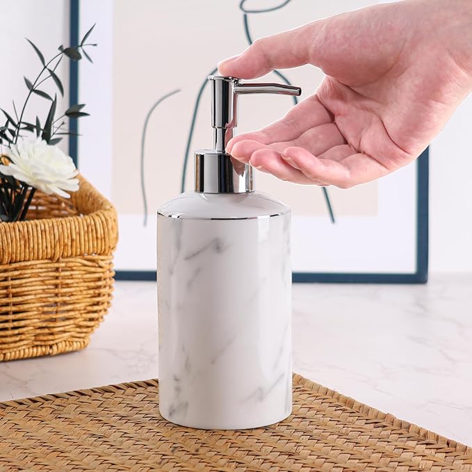 Ceramic Soap Dispenser, Marble Look Lotion Dispenser 12.5OZ Liquid Hand Soap Dispenser Pump Bottle for Hotel Kitchen Bathroom, ANTIS'S HOME