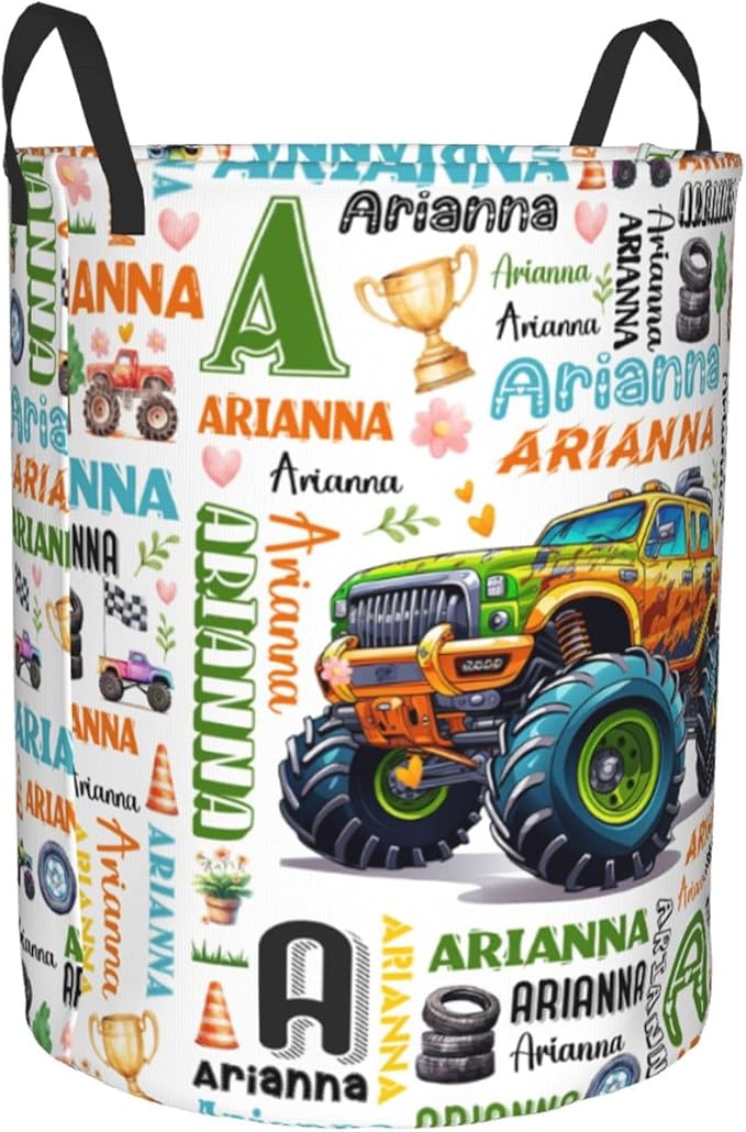 Personalized Truck Laundry Basket For Baby Kids Boys Girls Adult Custom Hamper Basket With Name For Bathroom Bedrooms Collapsible Baby Laundry Basket, Dirty Clothes Hamper With Handles