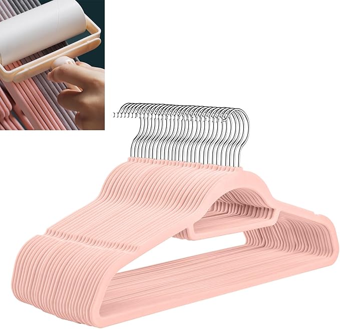 Velvet Hangers,Felt Hangers,Non-Slip Clothes Hanger, Multifunctional Space Saving Clothes Hangers for Wedding Dress & Dress Clothes(Pink 3,50pcs)
