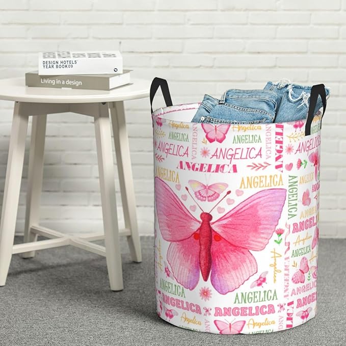 Butterfly Laundry Basket,Personalized Laundry Hamper for Boys Girls,Custom Laundry Basket With Name, Customized Dirty Clothes Hamper for Bathroom Bedrooms,S-16.5"X 13.8"