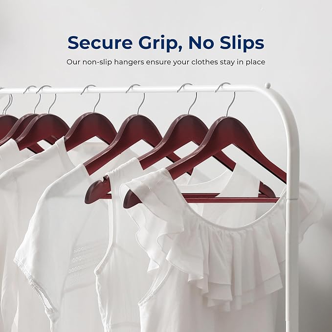 SereneLife 10-Pack Wooden Coat Hangers – Durable Suit Hangers with 360° Swivel Hook & Notches – Slim Design for Sweater, Shirts, Jackets, Dresses, and More