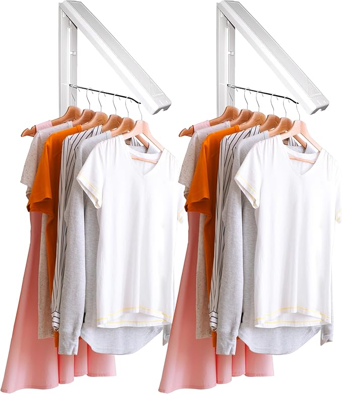 InstaHanger Clothes Drying Rack - Wall Mounted Laundry Drying Rack for Small Spaces - Wall-Mounted Clothes Racks Holds Up to 60 lbs - Space Saving Collapsible Laundry Hanger for Storage - Pack of 2