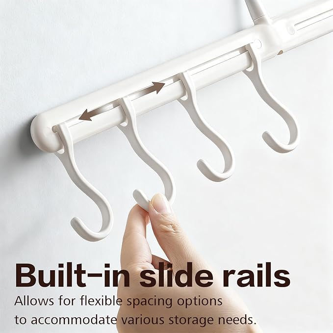 360° Rotatable Hat Organizer for Closet Hanger with 5 Hooks & 5 Clips - Adjustable Space-Saving Closet Rack for Baseball Caps and Hats, White