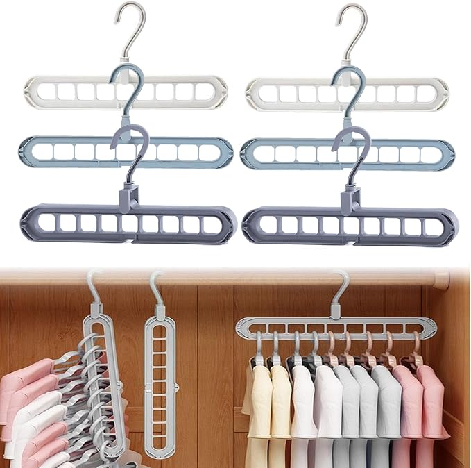 9 in 1 Smart Hanger, Upgrade Space Saving Hanger, 9 Holes Rotate Anti-Skid Folding Hangers with Multifunction Space Saving, for Heavy Clothes, Multiple Shirt, Shirts Pants (6pcs-B)