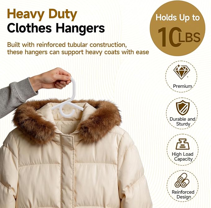 Heavy Duty Plastic Hangers 24 Pack, White Plastic Hangers for Standard Size Clothes with Hook & Non-Slip Pants Bar for Shirts, Pants, Coat, Dresses, Jackets, Scarves and Belts