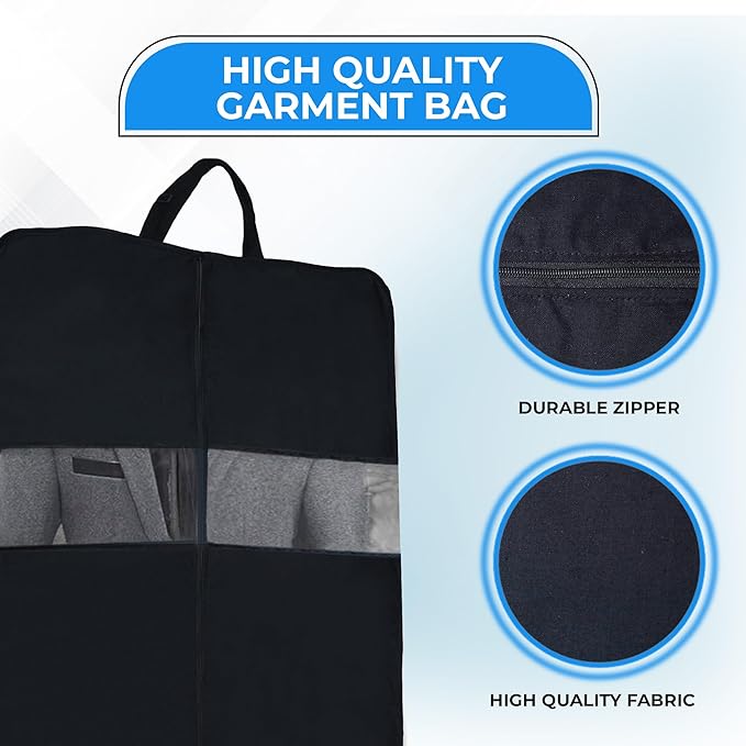 Cotton Garment Protector Bag Cover - Dust Free Cloth Hanging, Wardrobe storage for Dresses and Suits (Clear Window (24" x 42"))