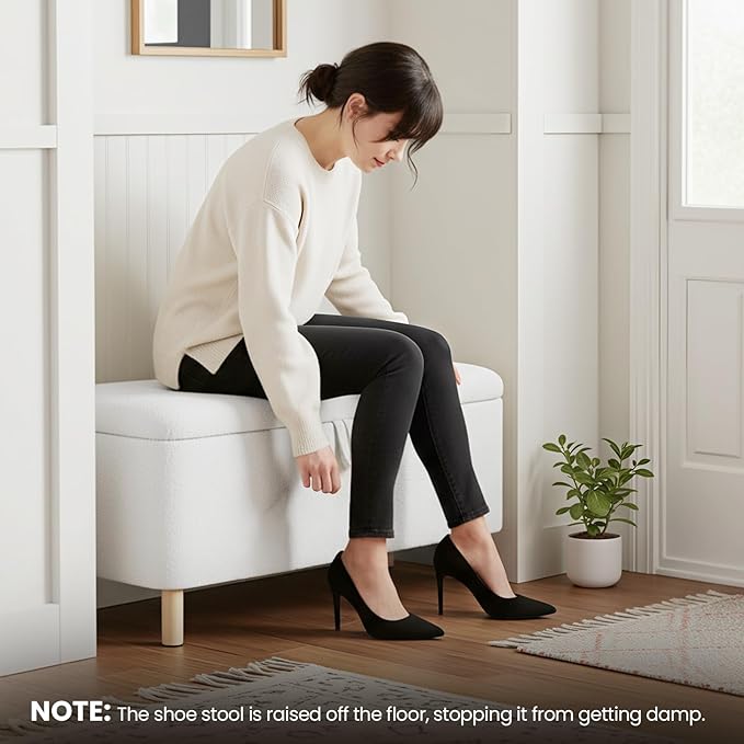 Ottoman with Storage, Storage Ottoman Bench, Entryway Bench with Wood Legs for Living Room, Sitting Area, 2PCS, Cream