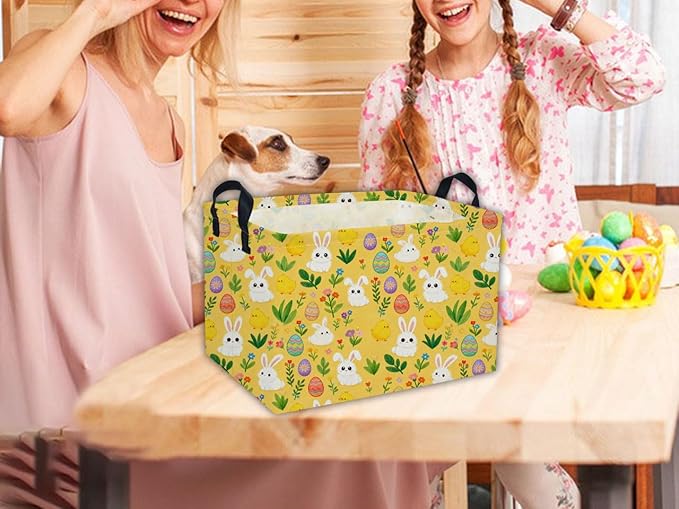 Easter Basket for Kids Gift Bunny Easter Basket Empty Baby Basket for Boys and Girls Cute Storage Basket Organizer Bin Box.(yellow eggs)