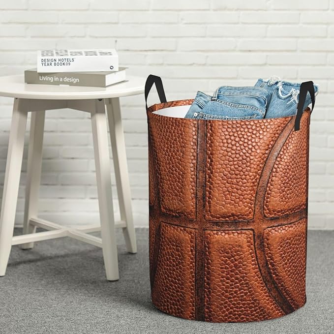 Basketball Round Laundry Hamper Basket Ball Texture Storage Basket Toys Clothes Organizer Bin For Home Bathroom Bedroom Dorm Nursery, 62l