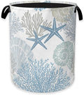 Collapsible Laundry Basket,Coastal Beach Dirty Clothes Hamper,Watercolor Shell Starfish Coral Hampers for Bedroom Waterproof Oxford Cloth Storage Organizer for Bathroom,Nursery,Dorm,16x20 Inch