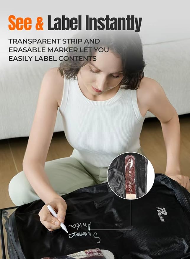 Vacuum Bags for Travel with Wireless Pump, 180° Open Zipper, IP67 Waterproof, Reusable Space Saver Compression Bags for Backpack, Suitcase, Home Storage(3 Pack + Pump)