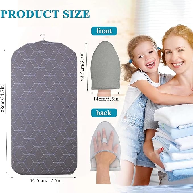 Steamer Board for Clothes - 35"x17.5" Hanging Steamer Board with Ironing Glove, Over Door Foldable Steam Stand, 360° Rotatable Hook, Garment Steamer Rack for Steaming & Ironing