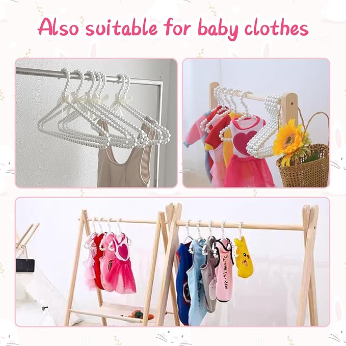 Pearl Hangers for Pet Clothes, Mini Clothing Hangers with Exquisite Design, Organize Your Wardrobe, Reliable Material, Wide Usage for Infant Baby Girls Boys Toddlers Dogs Cats (10PCS-White)