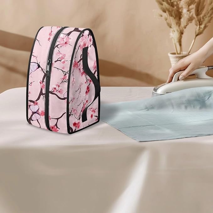 Pink Butterfly Travel Hard Storage Carrying Case Flower Mini Iron Organizer Holder for Iron and Other Accessories Travel Iron Storage Box with Smooth Zipper