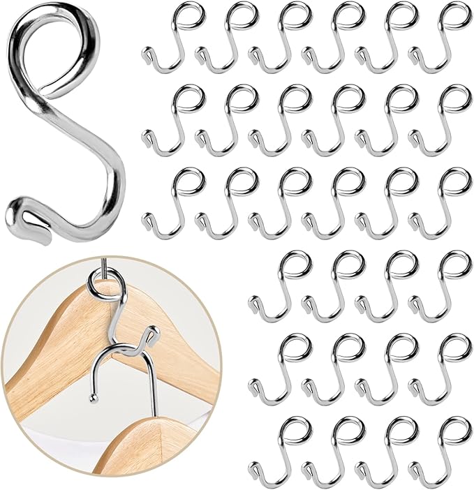 30 Pack Clothes Hanger Connector Hooks Metal Hanger Extender Hooks, Stainless Steel Hooks for Closet Wardrobe Space Saver