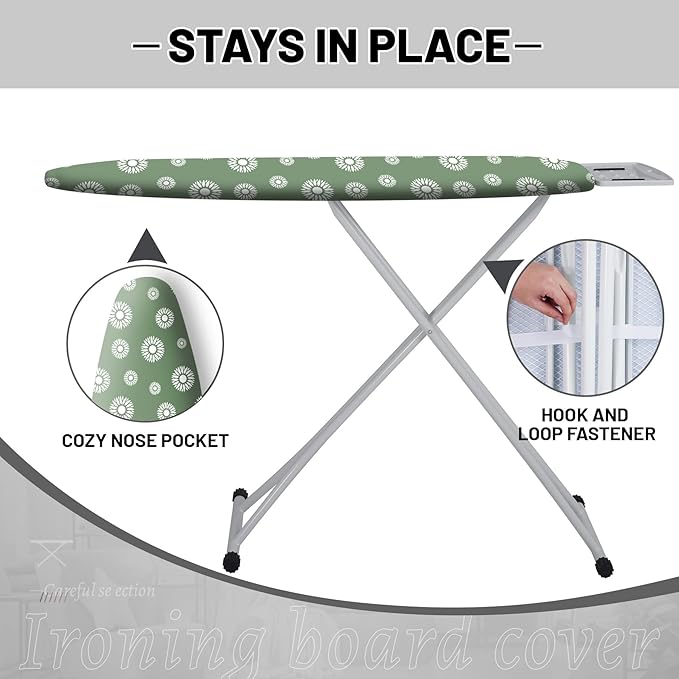 Extra Thick Ironing Board Cover and Pad, 15x54 Ironing Board Cover, Resist Scorching and Staining,Elastic Edges,Floral Green White