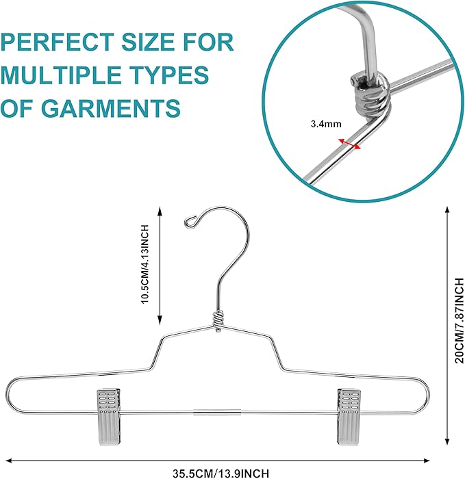 Quality Metal Skirt Hangers with Clips Space Saving - Pant Hangers with Clips & 360° Swivel Hook - Anti-Rust, Heavy-Duty Stainless Steel Hangers for Shorts, Jeans, Trousers, and More (100, 14 inch)