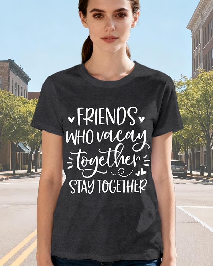 Best Friend Shirts for Women Bestie T-Shirt Friends Who Vacay Together Stay Together Tee Tops