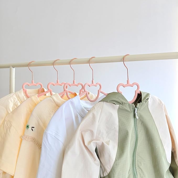 60 Pack Pink Velvet Kids Clothes Hangers - 12.6in for Ages 4-10, with Cute Bear, Rotating Rose Gold Hook, Non-Slip, Space-Saving Slim Felt Hangers for Toddler Coats, Jackets, Dresses