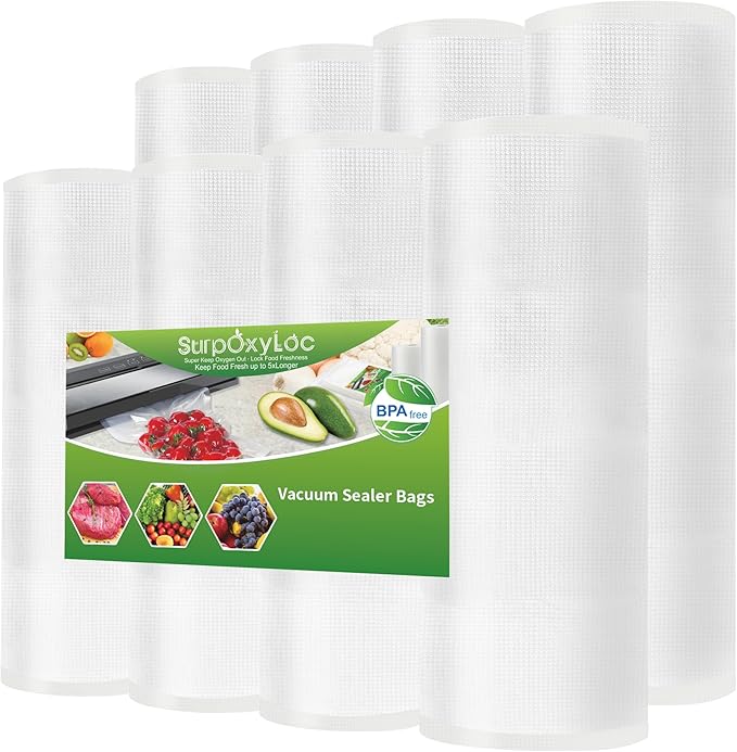 SurpOxyLoc 8 Pack 8"x20'(4Rolls) and11"x20'(4Rolls) Vacuum Sealer Bags Rolls with BPA Free,Heavy Duty,Great for Sous Vide and Vac Seal storage
