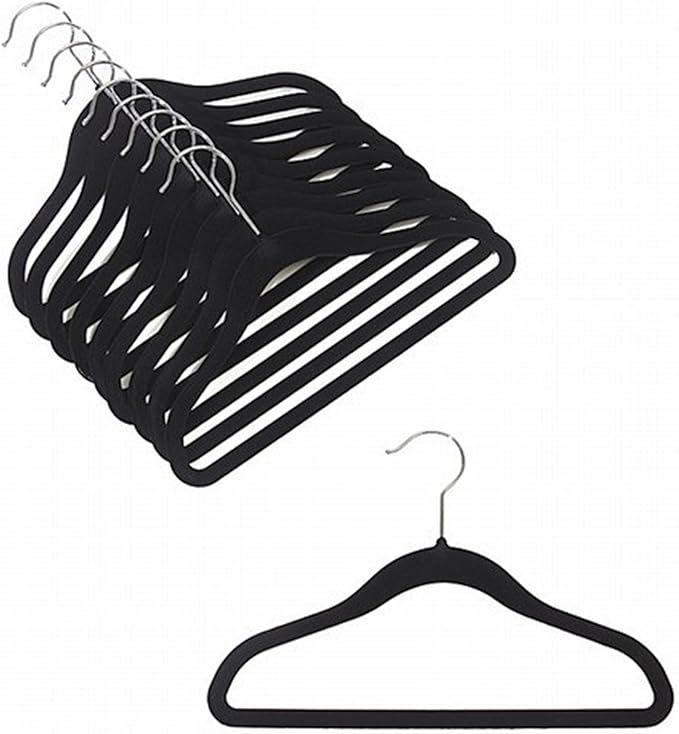 Childrens Velvet Hangers - 10 Black Velvet Hangers (for use with Child Garment Rack)