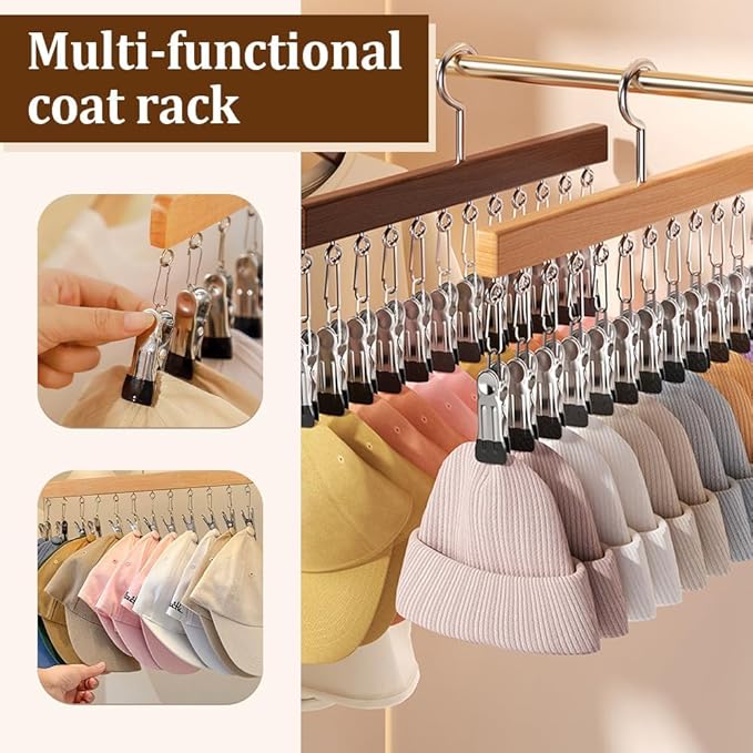 Closet Organizer with 10 Clips, 2026 NEW Space Saving Hanging Closet Organizer, Space-Saving Hat Scarf Clothespins for Jeans Skirts Socks Pant Hangers with Clips (2, Vintage)