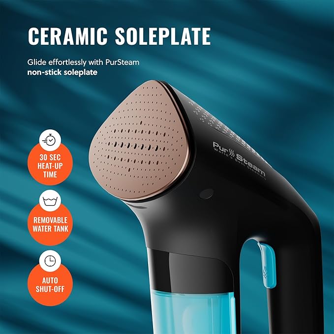 PurSteam SteamPulse Pro Handheld Steamer for Clothes, Portable Handheld Fabric and Garment Travel Steamer Iron Press Wrinkle Remover with Fabric Brush (Pack of 3)