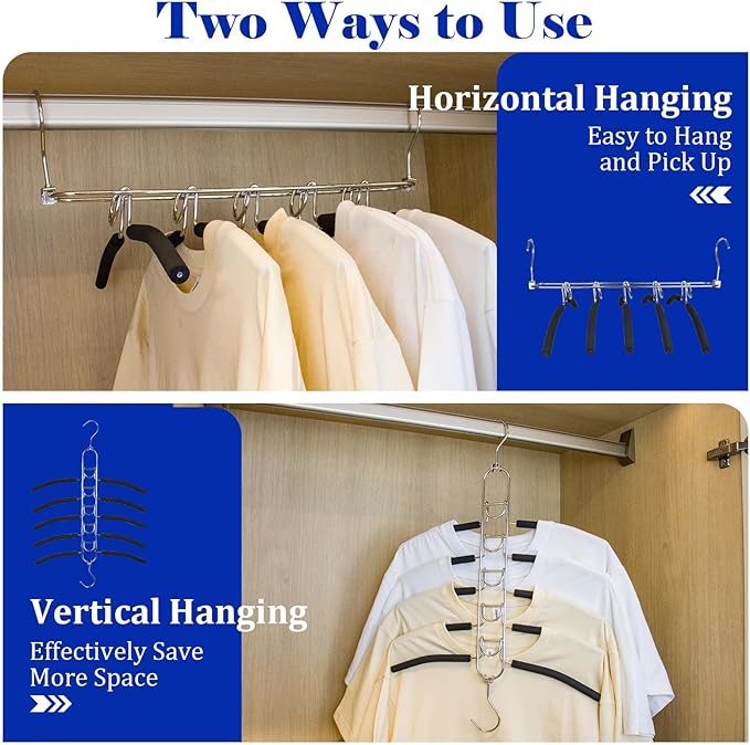 4 Pack 5-in-1 Anti Slip Stainless Metal Clothes Hange,Space Saving Thin Shirt Hangers,Multi Layers Magic Sweater Hanger,Used for Wardrobe Organizer or Vacation and Business Trips