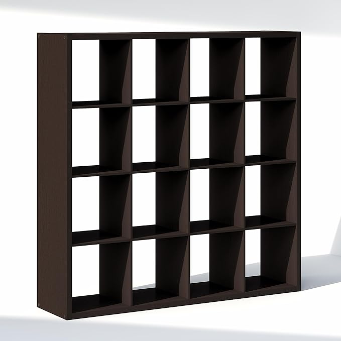 Furinno Cubic Closet Organizers and Storage, 16-Cube Closet Organizer, Open Shelf Closet Storage, Extra Thick Frame for Wardrobe, Bedroom, Living Room, Dark Oak