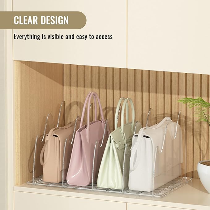 Purse Organizer for Closet, 10 Panels Adjustable Shelf Dividers for Closet Storage and Organization Clear Purse Handbag Clothes Closet Organizers and Storage for Bedroom, Kitchen, Cabinets, Bathroom