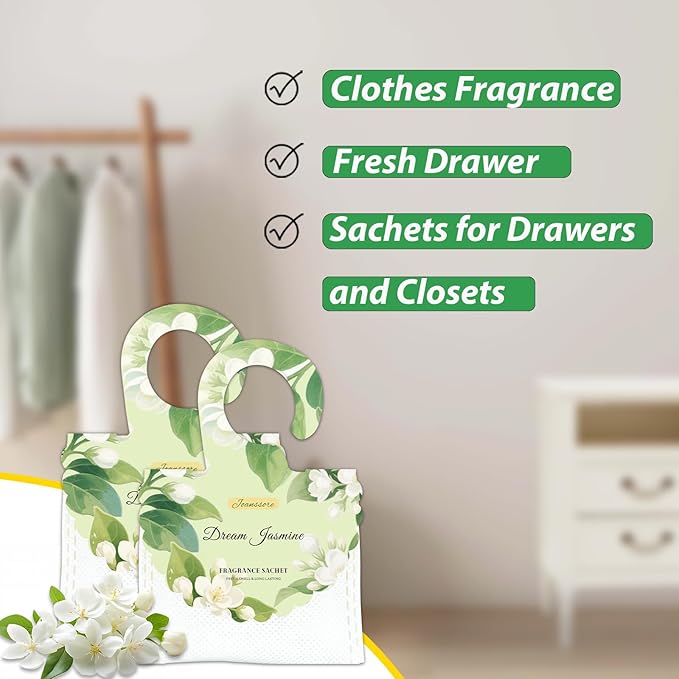 15 Packs Scented Sachets Bag for Drawers and Closets, Air Freshener for Home Fragrance Sachet, Long-Lasting Hanging Closet Deodorizer Smell Goods for House (Dream Jasmine)