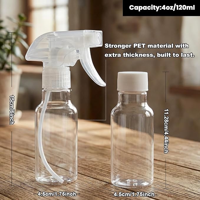 Spray Bottles 4oz/120ml Small Spray Bottle for Hair Plastic Mist/Stream Spraying Heavy Duty Empty Spray Bottles for Cleaning Solutions, Plants 2 Pack
