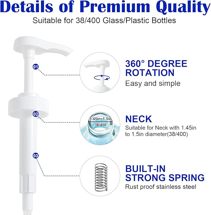 4 Packs Gallon Pump Dispenser, Leak Proof Dispenser for Hand Soap, Laundry Detergent, Sanitizer, Shampoo - 128 OZ Capacity - 38/400 Plastic Gallon Pump Dispenser for Household & Commercial