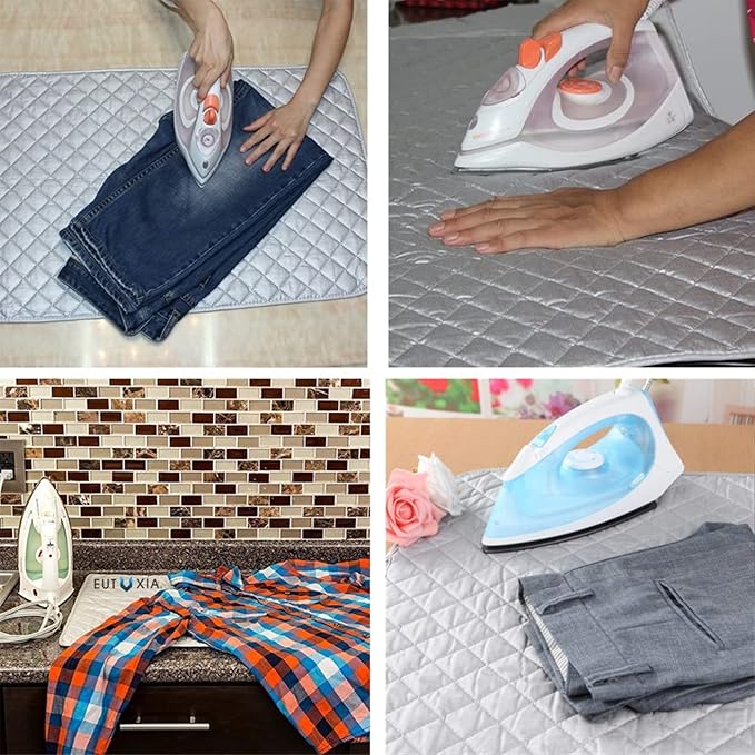 Magnetic Ironing Mat Blanket Ironing Board Replacement, Iron Board Alternative Cover, Portable Travel Ironing Pad, Quilted Heat Resistant Ironing Pad Cover for Washer, Dryer, Table Top 33"X 19" (Gray)