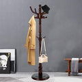 Coat Racks FreeStanding with 11 Hooks, Natural Wood Coat Rack with Solid Round Base, Adjustable Height Coat Racks, Easy Assembly for Hallway, Bedroom and Office (Walnut-Solid Round Base)