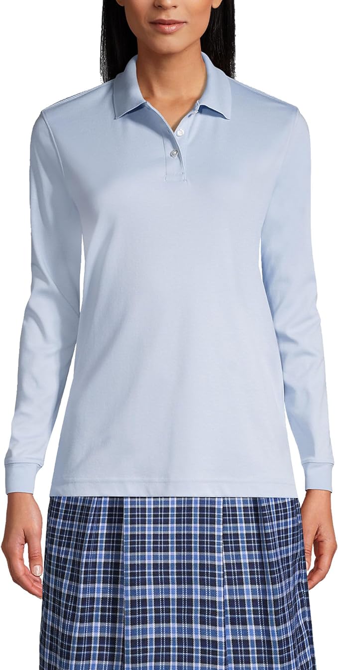 Lands' End School Uniform Kids Long Sleeve Interlock Polo Shirt