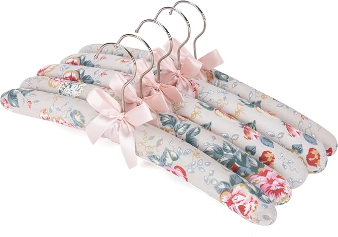 NEOVIVA Padded Hangers for Women - Floral Clothes Hangers, No Shoulder Bump Hangers for Adults - Sweaters, Dresses, Suits (Pack of 5)