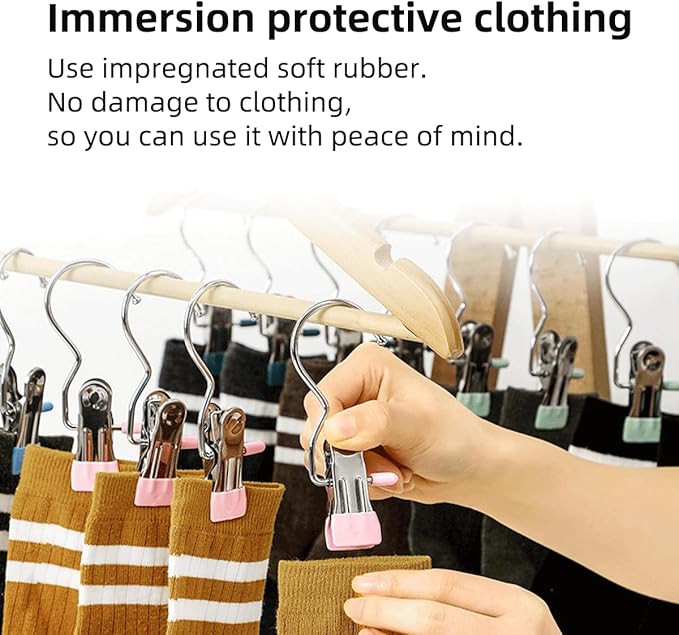 Clothes Pins, 50 Pack Hanger Hooks, Stainless Steel Laundry Clips, Travel Hangers, Towel Clips, Legging Organizer for Closet Hanging, Space Saving Hanger Clips for Pants, Jeans, Hats, Boot(50P+Blue)